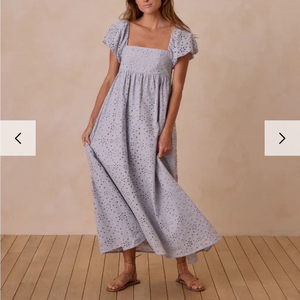Rylee + Cru Dusty Blue Eyelet Maxi Dress
